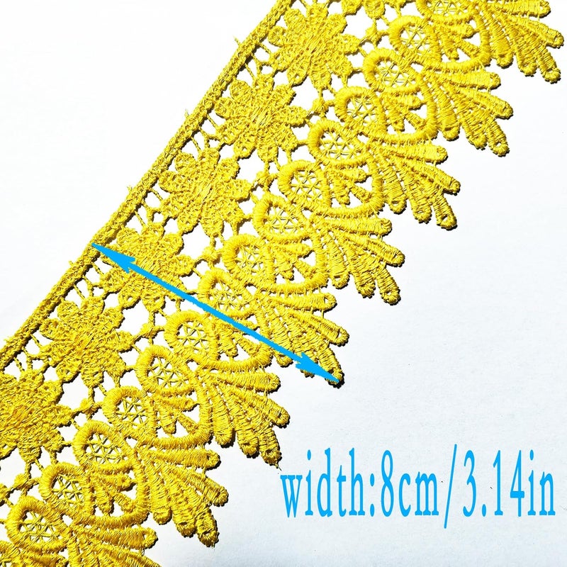DKKUAYANGUP (Yellow Floral Lace Trim - 5 Yards, 9cm Wide | Wedding Dress Embellishment, Gift Packaging, Party Decor | DIY Sewing & Craft Supplies - Image 4